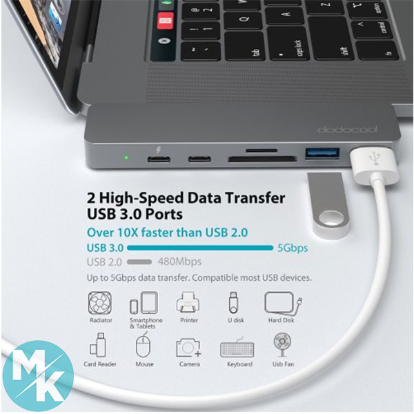 هاب برند dodocod پورت7 با دو کانکتور USB-C مدل DC66GY-1 - Image 2