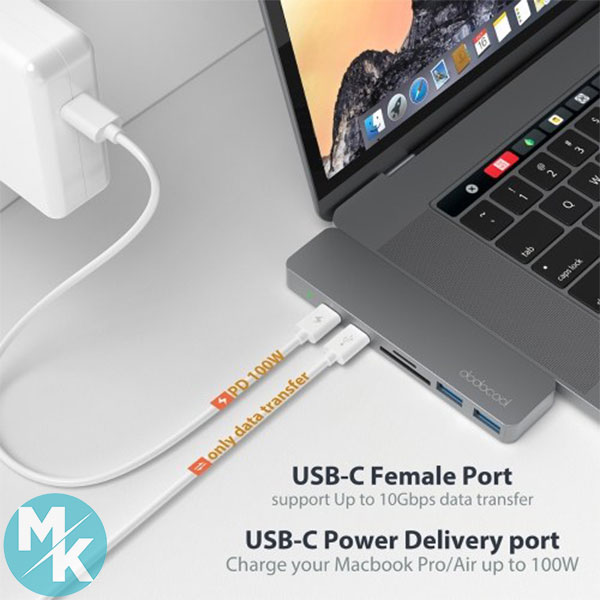 هاب برند dodocod پورت7 با دو کانکتور USB-C مدل DC66GY-1 - Image 3