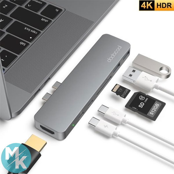 هاب برند dodocod پورت7 با دو کانکتور USB-C مدل DC66GY-1 - Image 4