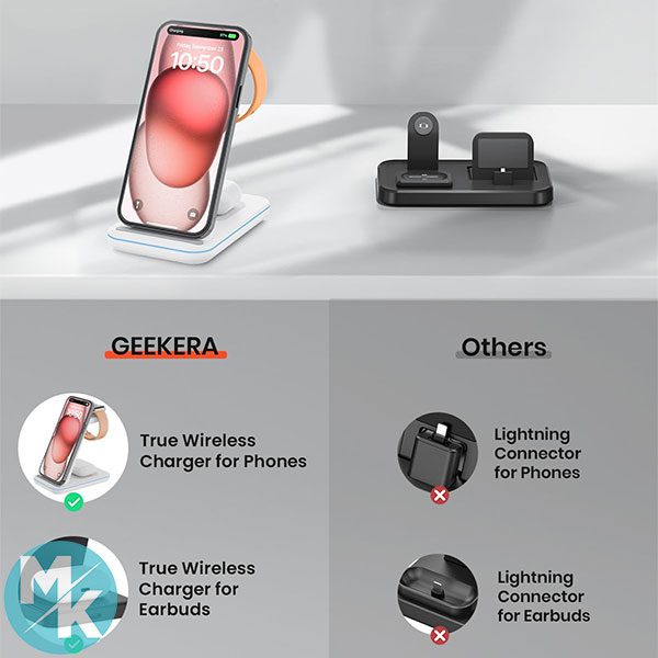 شارژر وایرلس سه کاره آیفون برند GEEKERA مدل T3