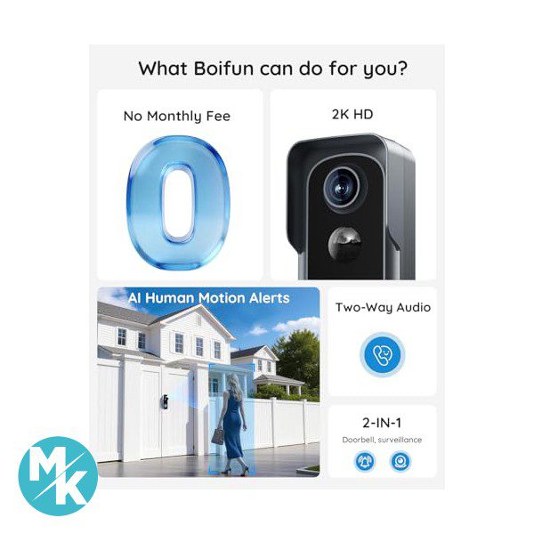 زنگ درب تصویری هوشمند BOIFUN 2.4G WiFi - تصویر 2